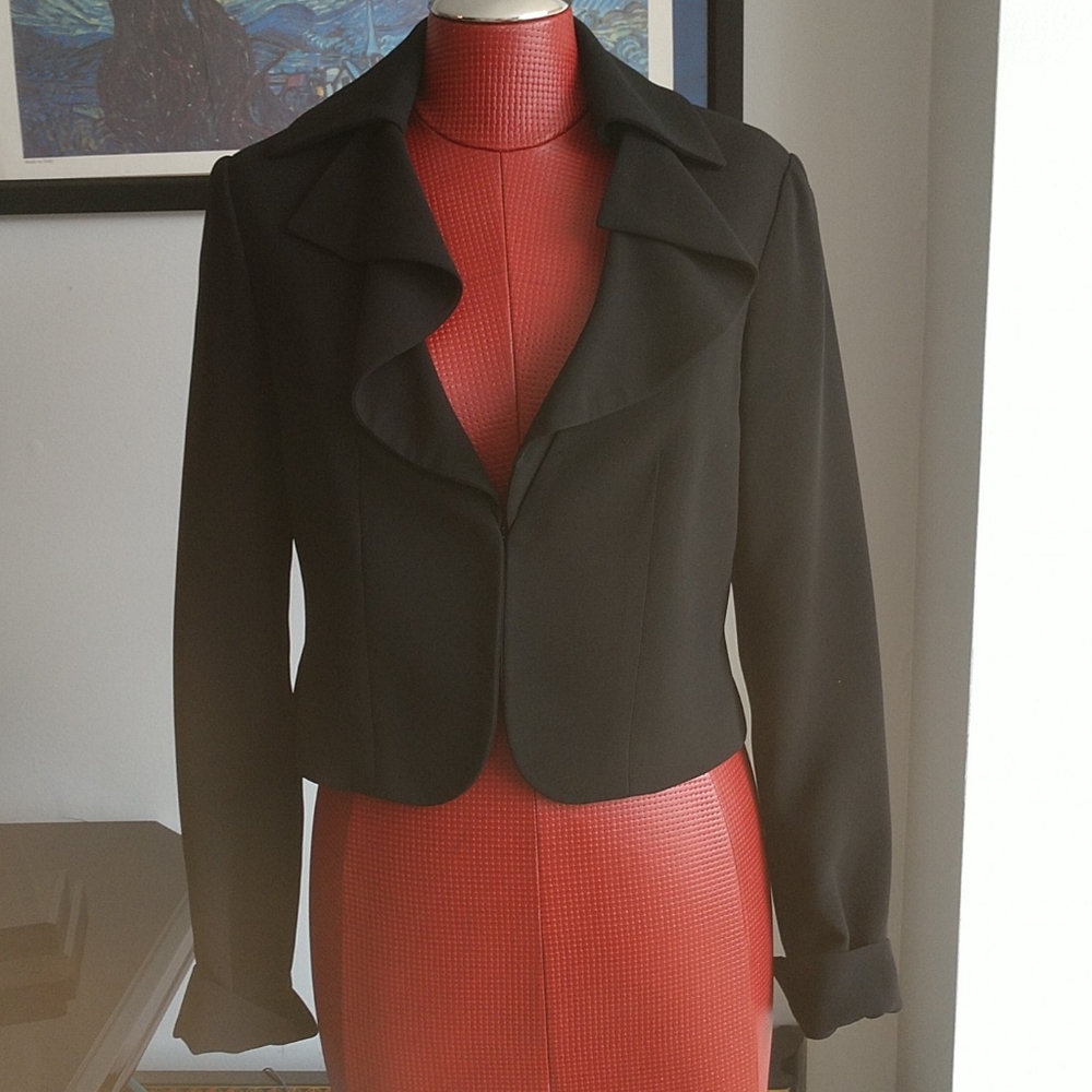 Black jacket with ruffle collar